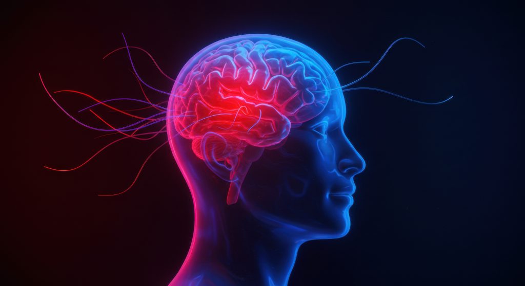 Human brain activity in 3d illustration with neural connections